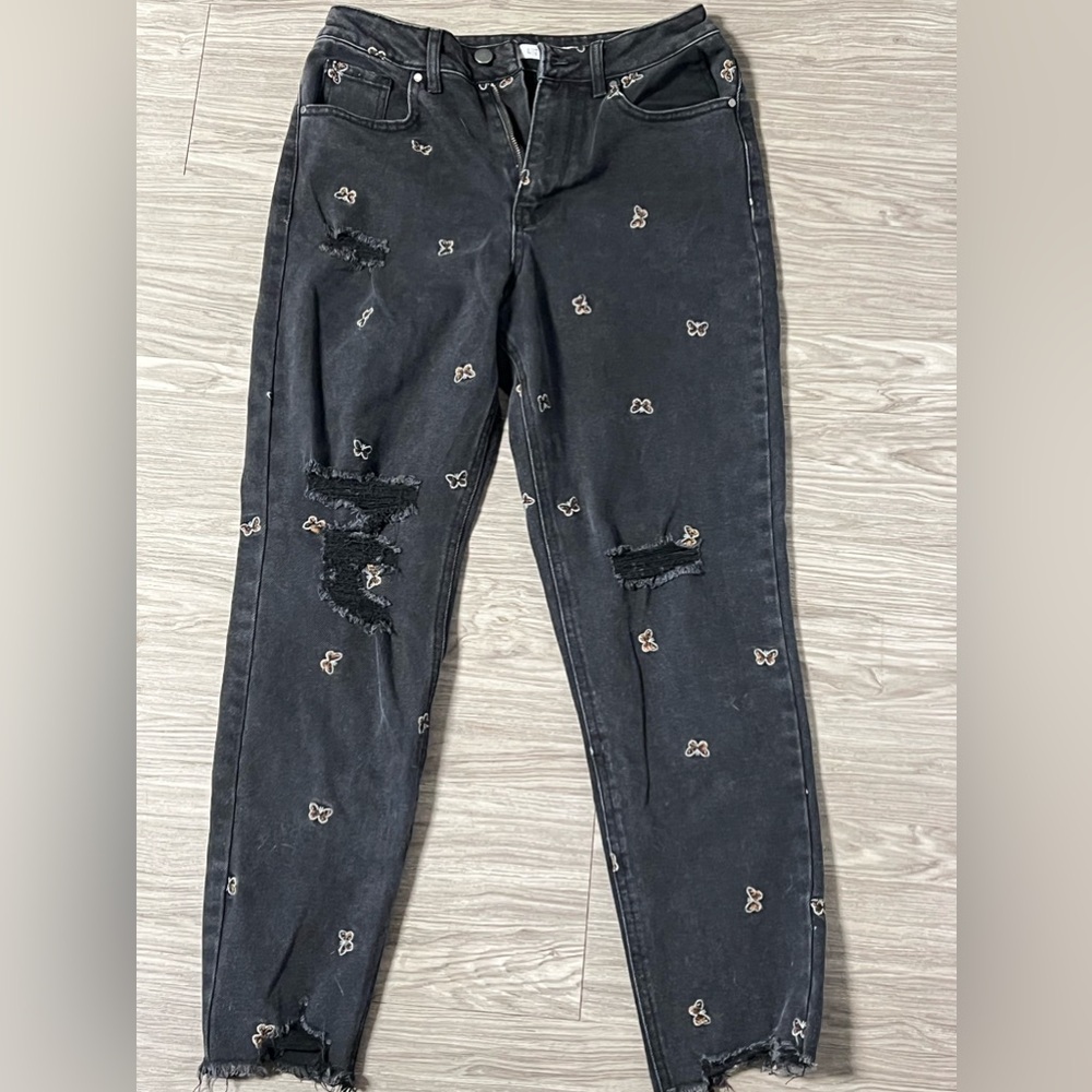 Embroidered butterfly boyfriend jeans